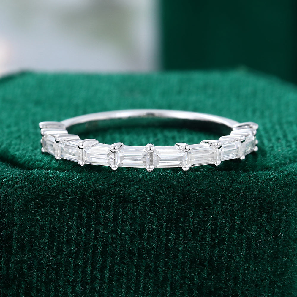 0.11 TCW Baguette Half Eternity Moissanite Wedding Band