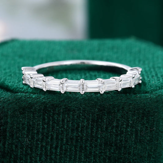 0.11 TCW Baguette Half Eternity Moissanite Wedding Band