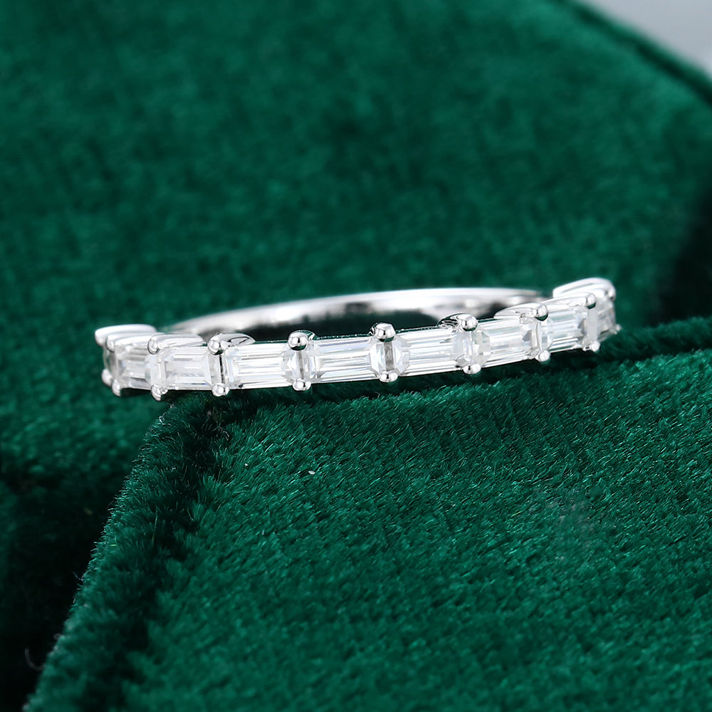 0.11 TCW Baguette Half Eternity Moissanite Wedding Band