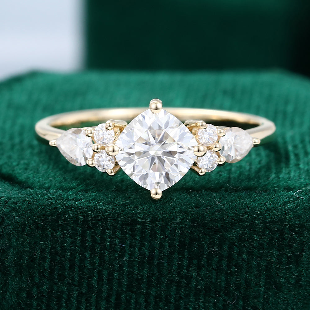0.96 CT Cushion Cluster Moissanite Engagement Ring