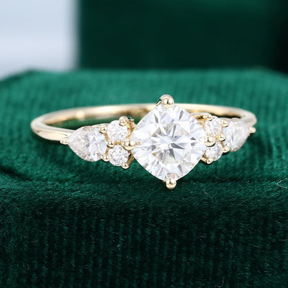0.96 CT Cushion Cluster Moissanite Engagement Ring