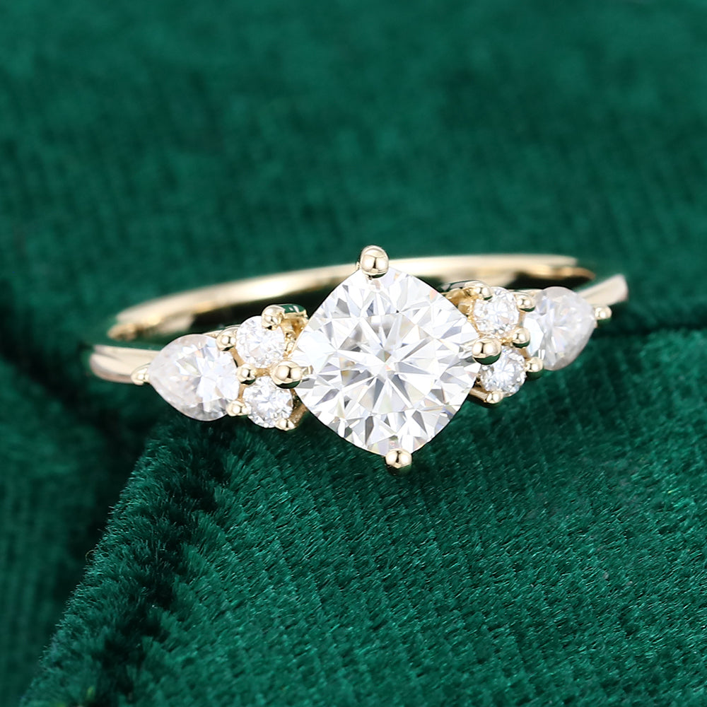0.96 CT Cushion Cluster Moissanite Engagement Ring