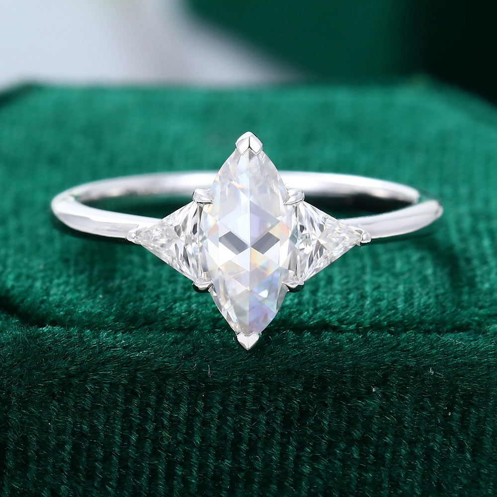 0.90 CT Marquise Three Stone Moissanite Engagement Ring
