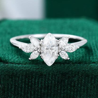 0.47 CT Marquise Cluster Moissanite Engagement Ring