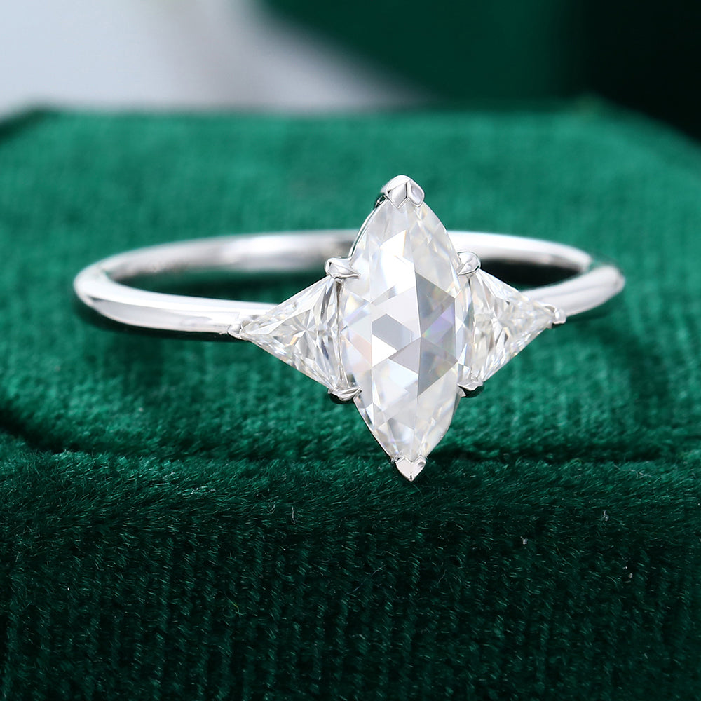 0.90 CT Marquise Three Stone Moissanite Engagement Ring