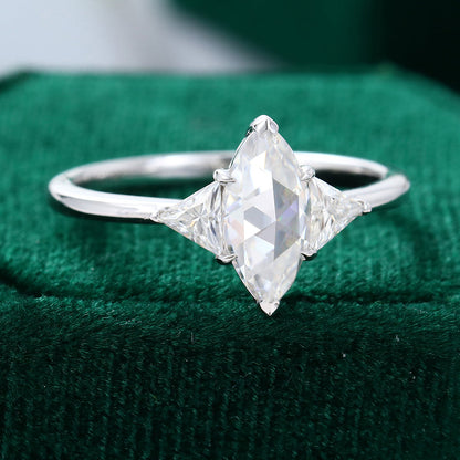0.90 CT Marquise Three Stone Moissanite Engagement Ring