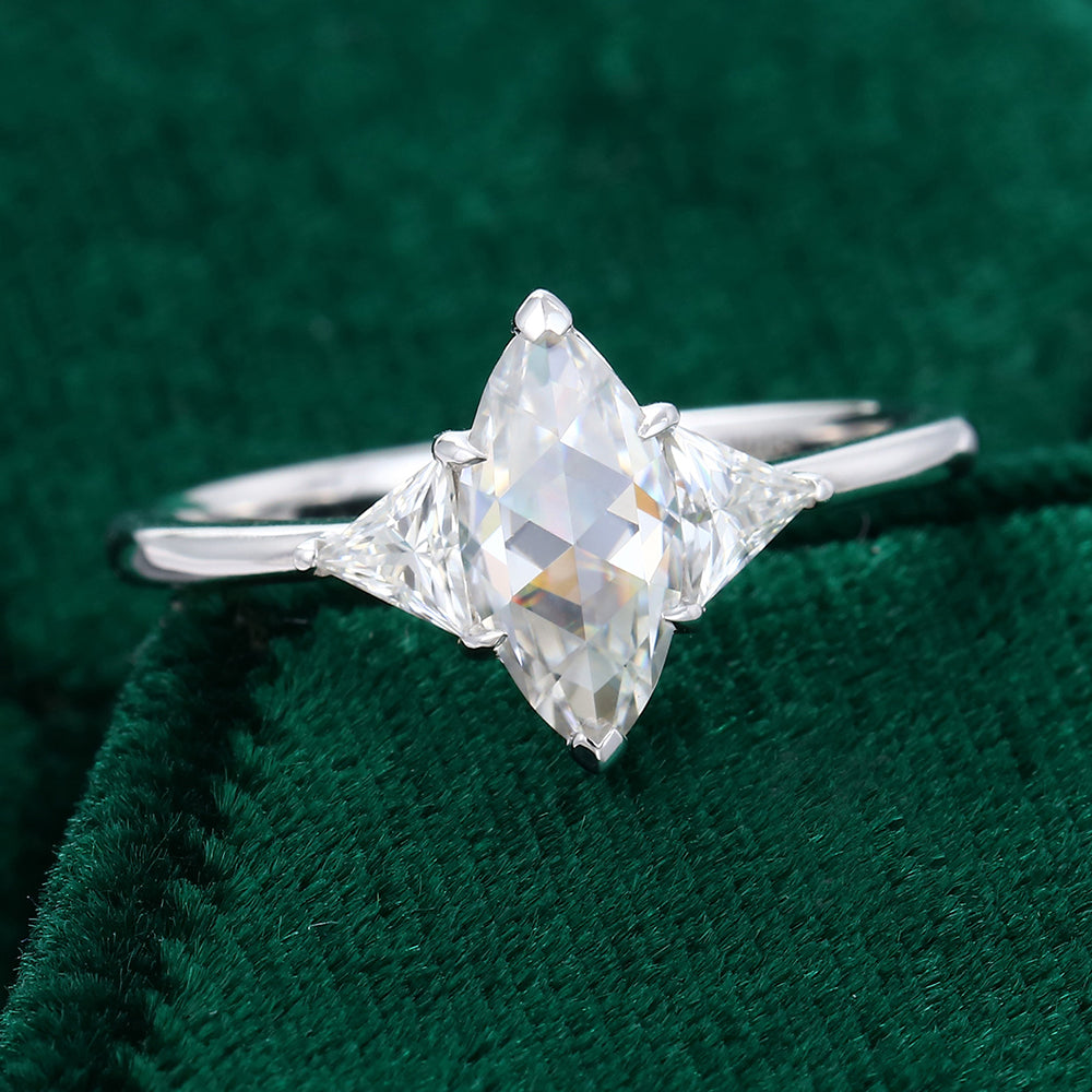 0.90 CT Marquise Three Stone Moissanite Engagement Ring