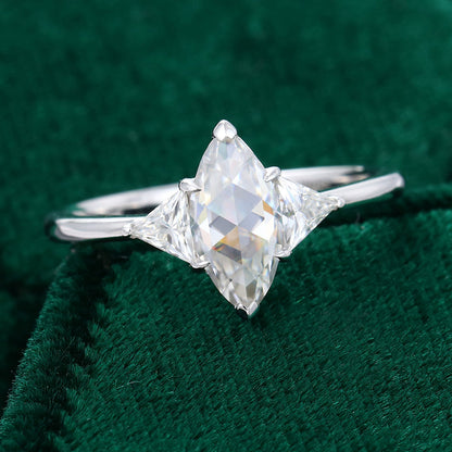 0.90 CT Marquise Three Stone Moissanite Engagement Ring