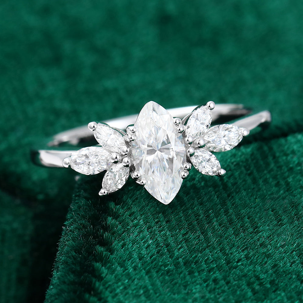 0.47 CT Marquise Cluster Moissanite Engagement Ring