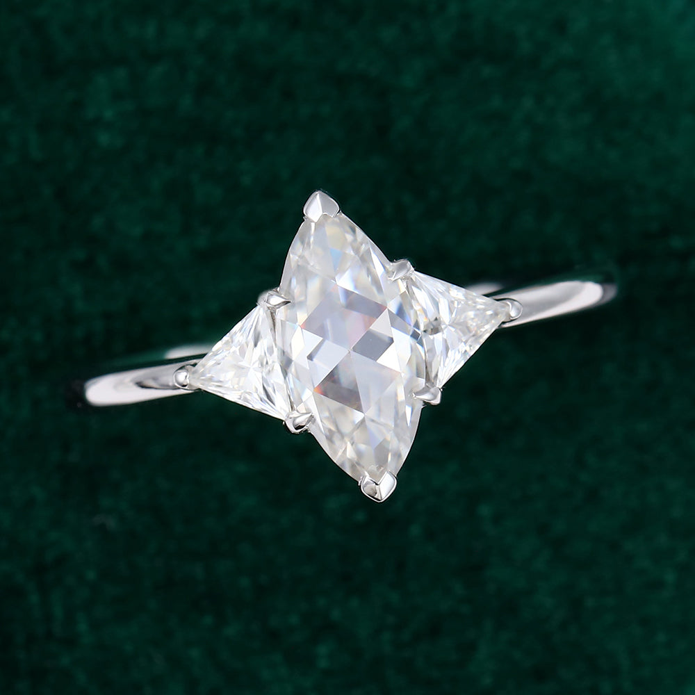 0.90 CT Marquise Three Stone Moissanite Engagement Ring