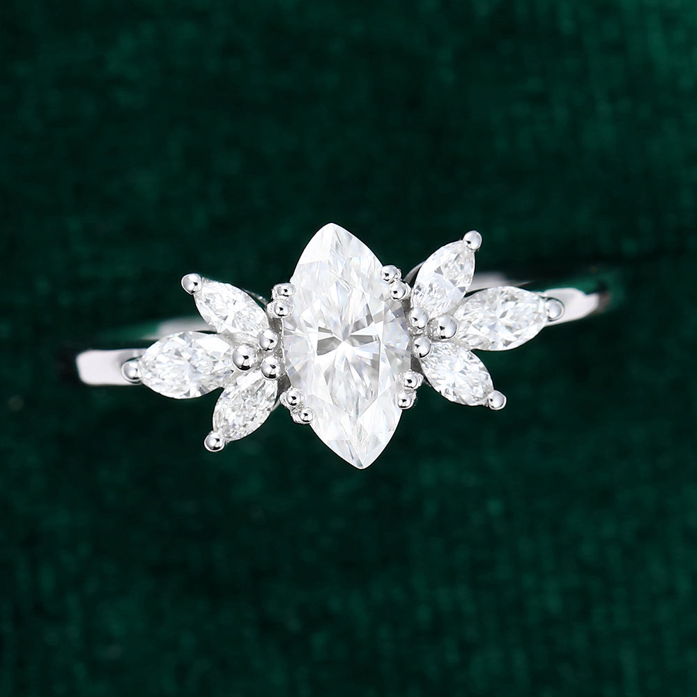 0.47 CT Marquise Cluster Moissanite Engagement Ring