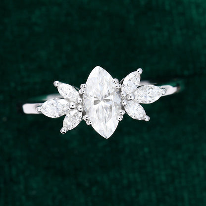 0.47 CT Marquise Cluster Moissanite Engagement Ring