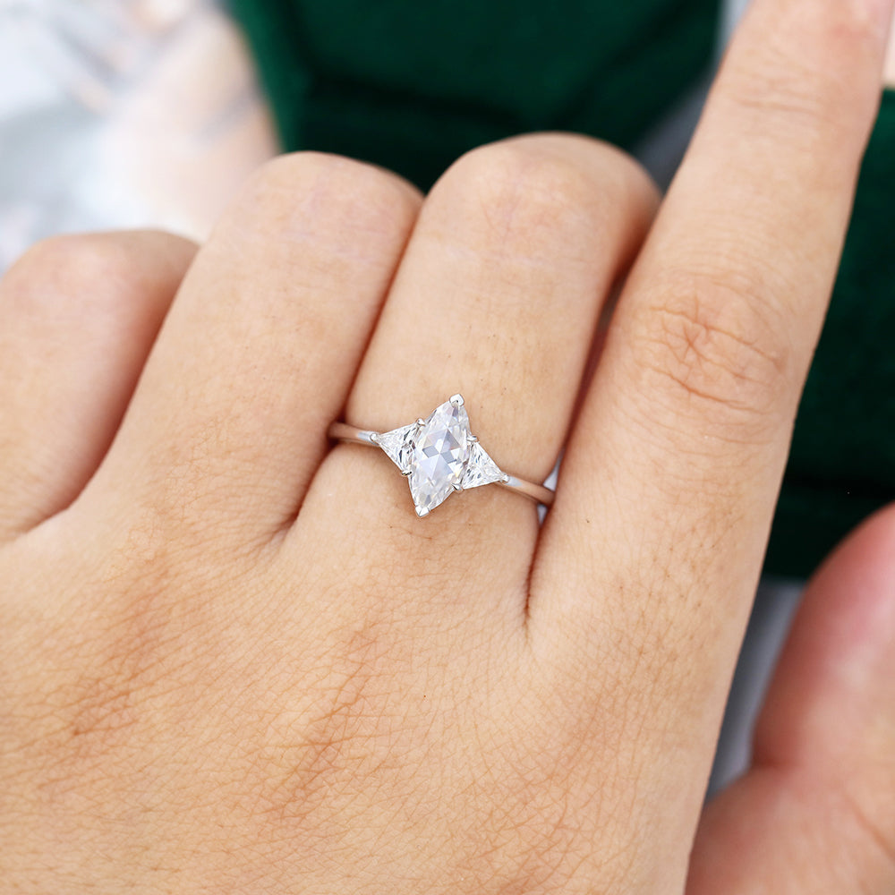 0.90 CT Marquise Three Stone Moissanite Engagement Ring