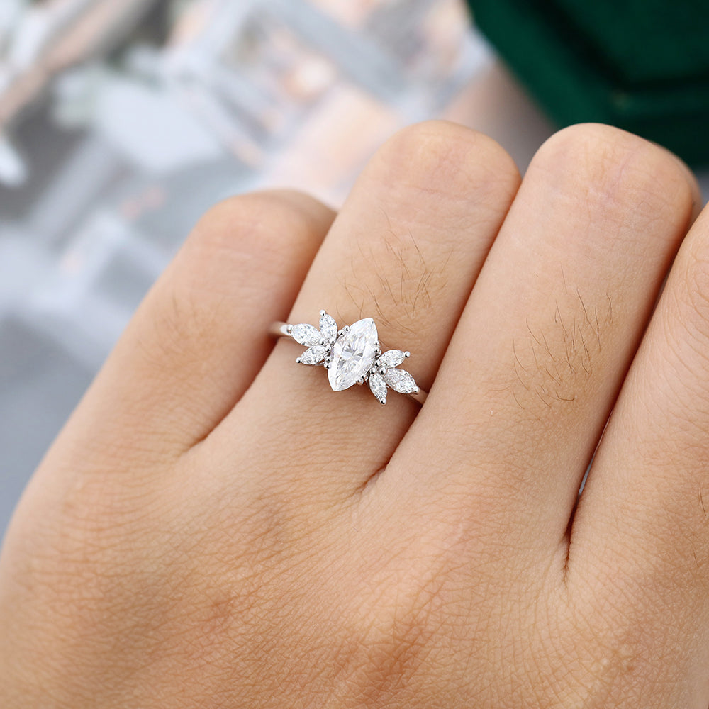 0.47 CT Marquise Cluster Moissanite Engagement Ring