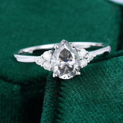 1 CT Pear Cluster Moissanite Engagement Ring