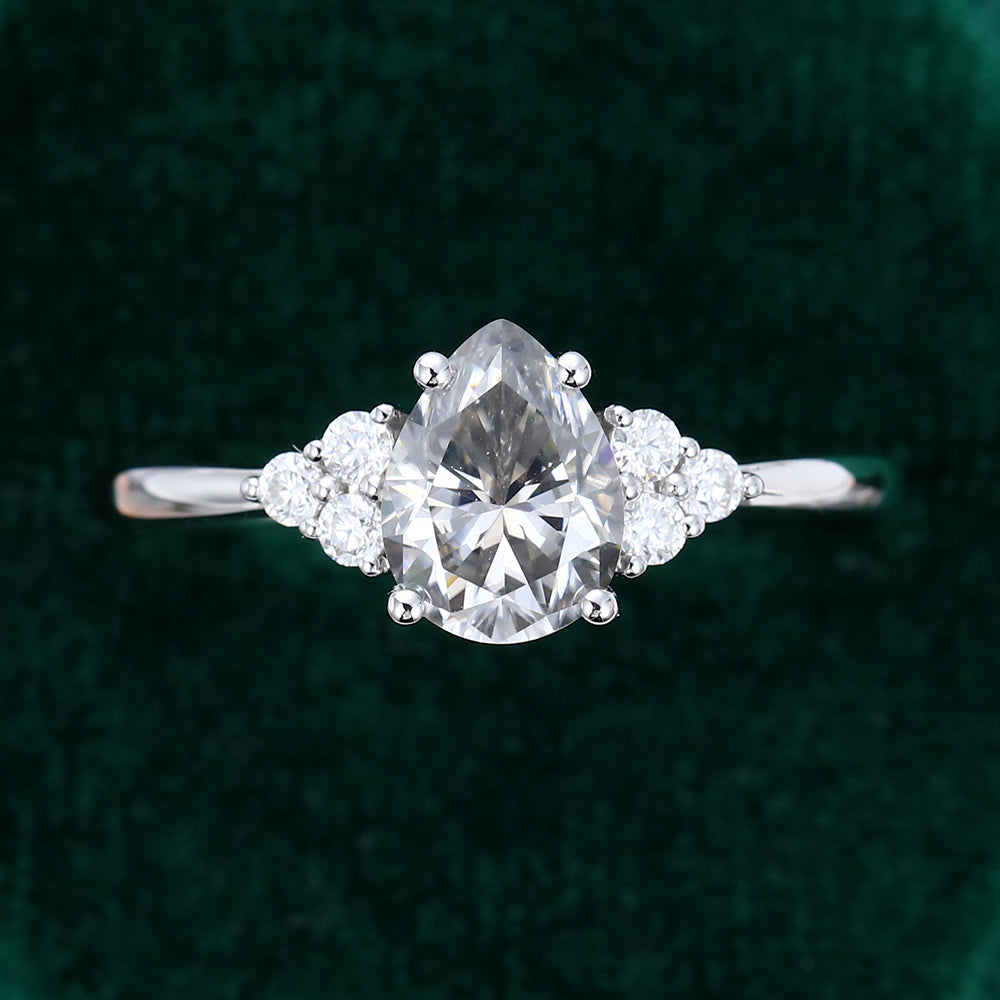 1 CT Pear Cluster Moissanite Engagement Ring