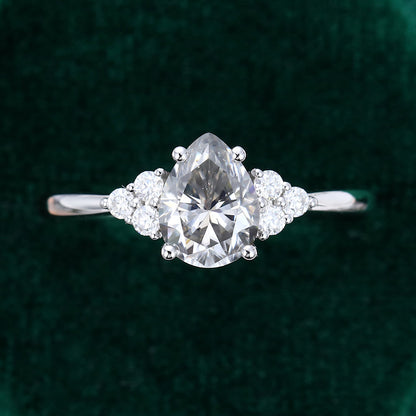 1 CT Pear Cluster Moissanite Engagement Ring