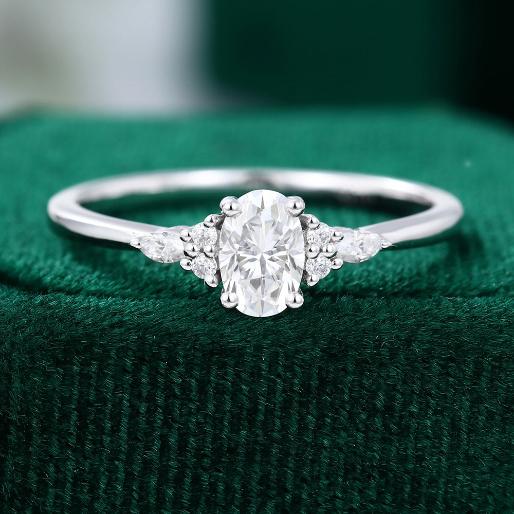 0.43 CT Oval Cluster Moissanite Engagement Ring