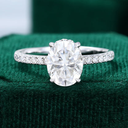 1.91 CT Oval Hidden Halo & Pave Moissanite Engagement Ring