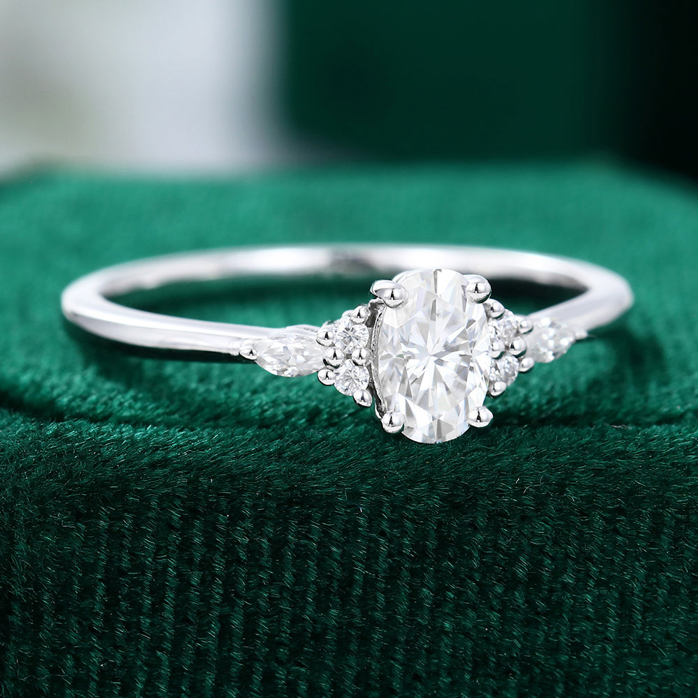 0.43 CT Oval Cluster Moissanite Engagement Ring