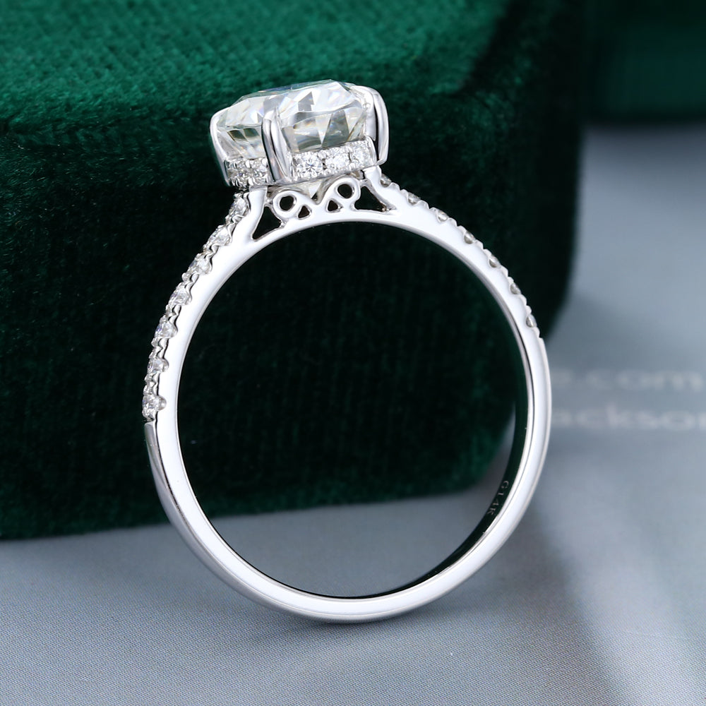 1.91 CT Oval Hidden Halo & Pave Moissanite Engagement Ring