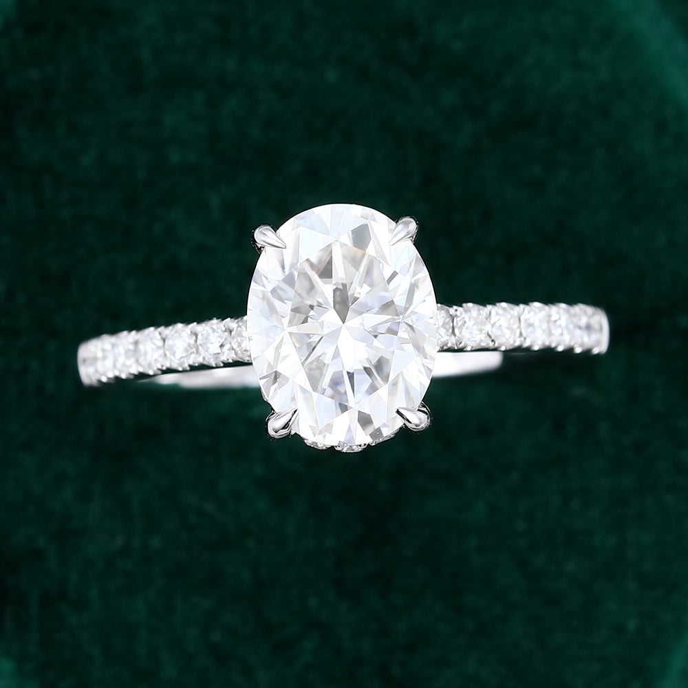 1.91 CT Oval Hidden Halo & Pave Moissanite Engagement Ring