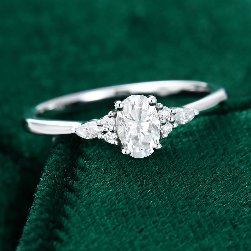 0.43 CT Oval Cluster Moissanite Engagement Ring