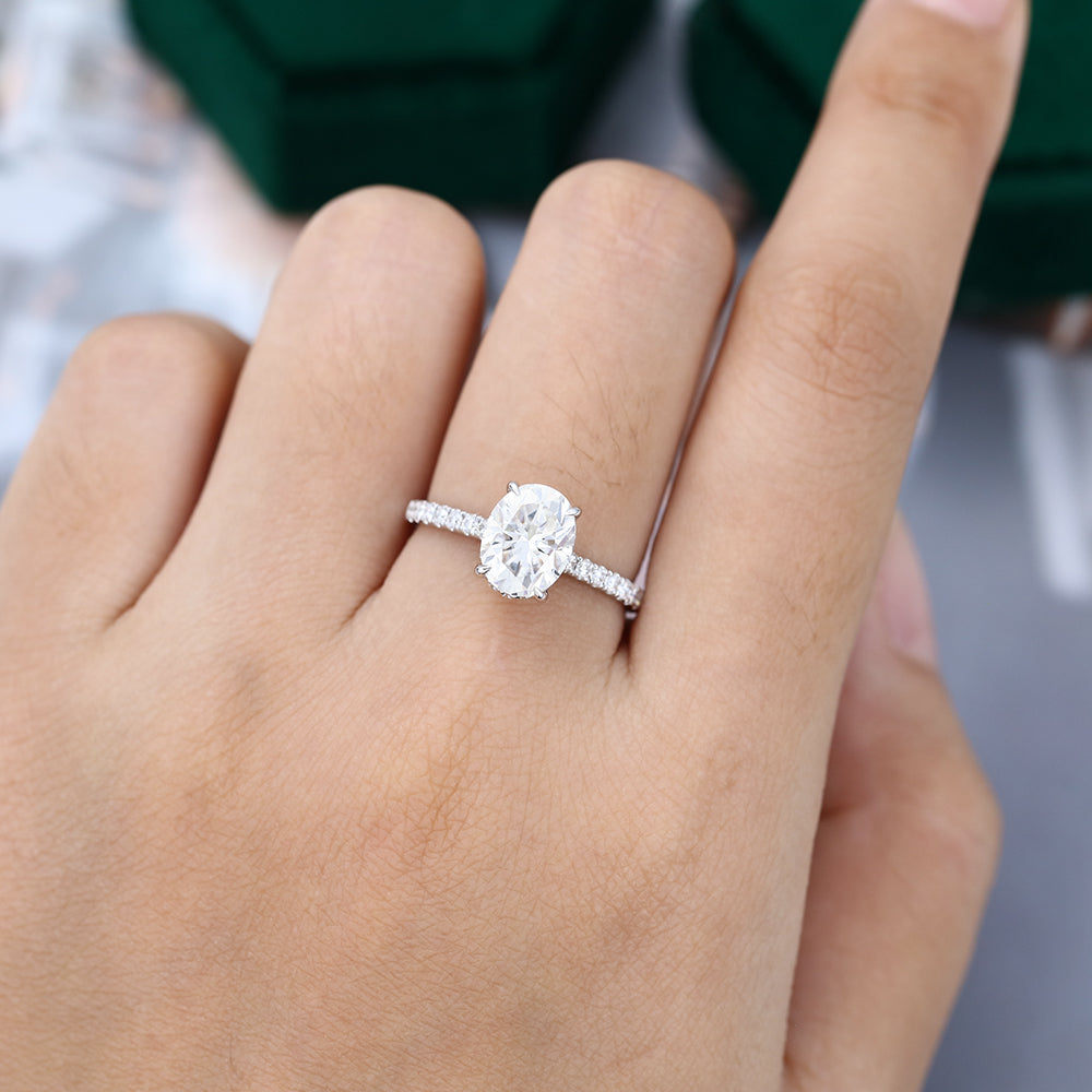 1.91 CT Oval Hidden Halo & Pave Moissanite Engagement Ring