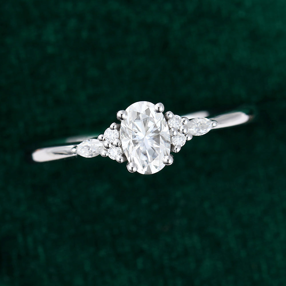 0.43 CT Oval Cluster Moissanite Engagement Ring