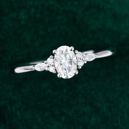 0.43 CT Oval Cluster Moissanite Engagement Ring