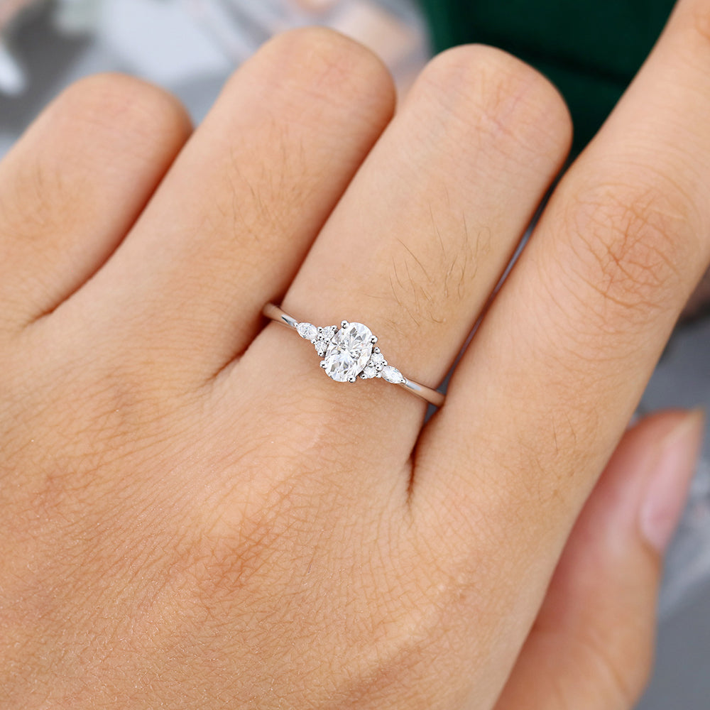 0.43 CT Oval Cluster Moissanite Engagement Ring