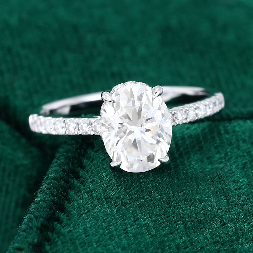 1.91 CT Oval Hidden Halo & Pave Moissanite Engagement Ring