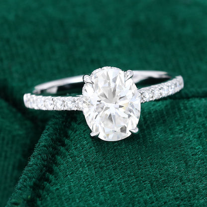 1.91 CT Oval Hidden Halo & Pave Moissanite Engagement Ring