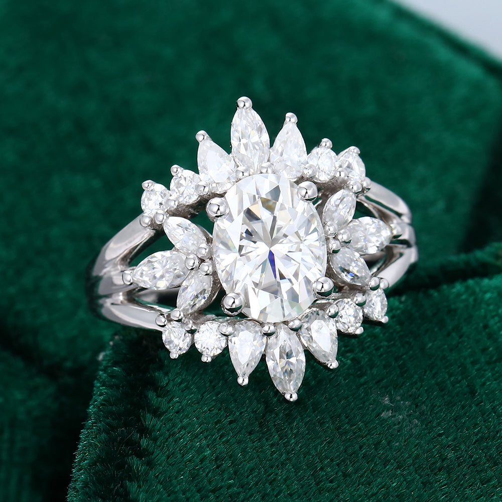 1.33 CT Oval Cluster Moissanite Bridal Set