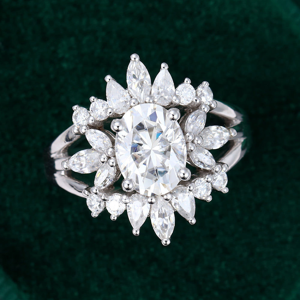 1.33 CT Oval Cluster Moissanite Bridal Set