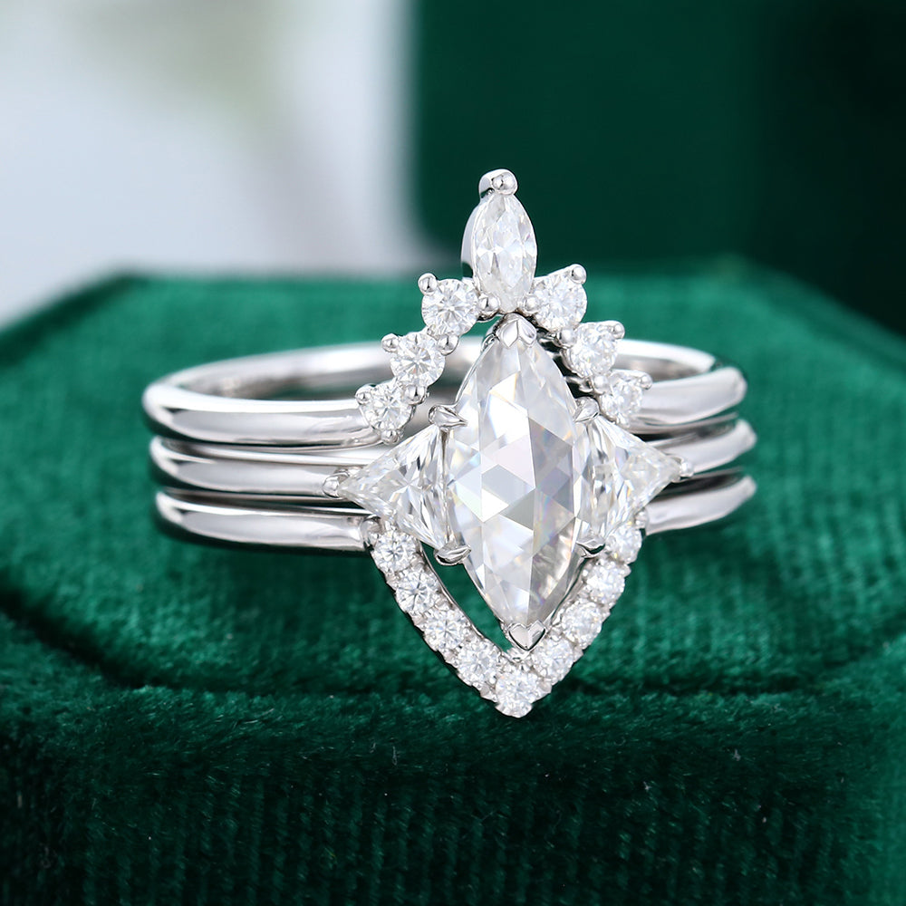 0.9 CT Marquise Three Stone Moissanite Bridal Set