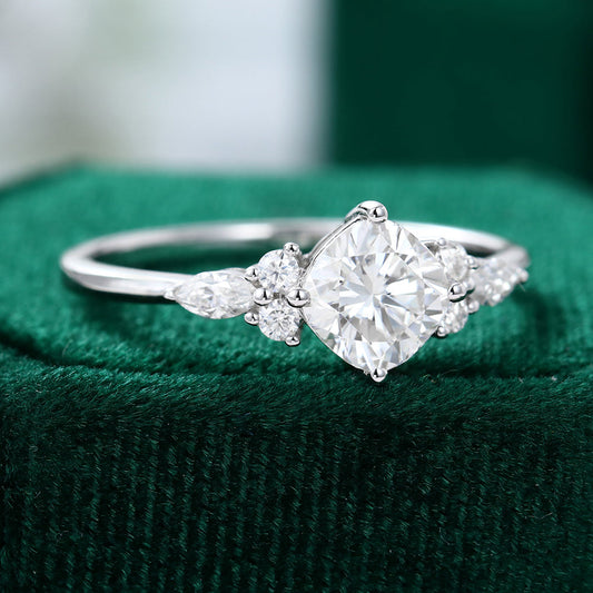 0.96 CT Cushion Cluster Moissanite Engagement Ring