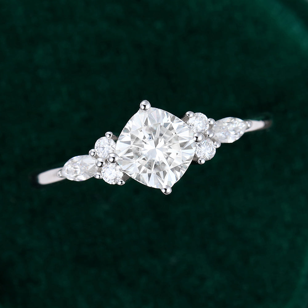 0.96 CT Cushion Cluster Moissanite Engagement Ring