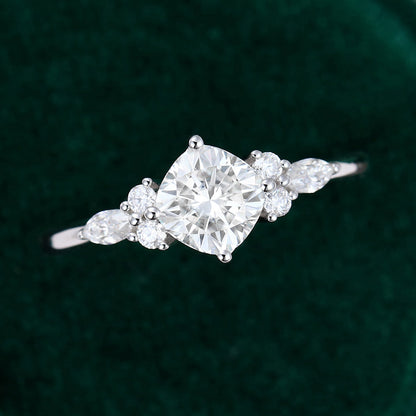 0.96 CT Cushion Cluster Moissanite Engagement Ring