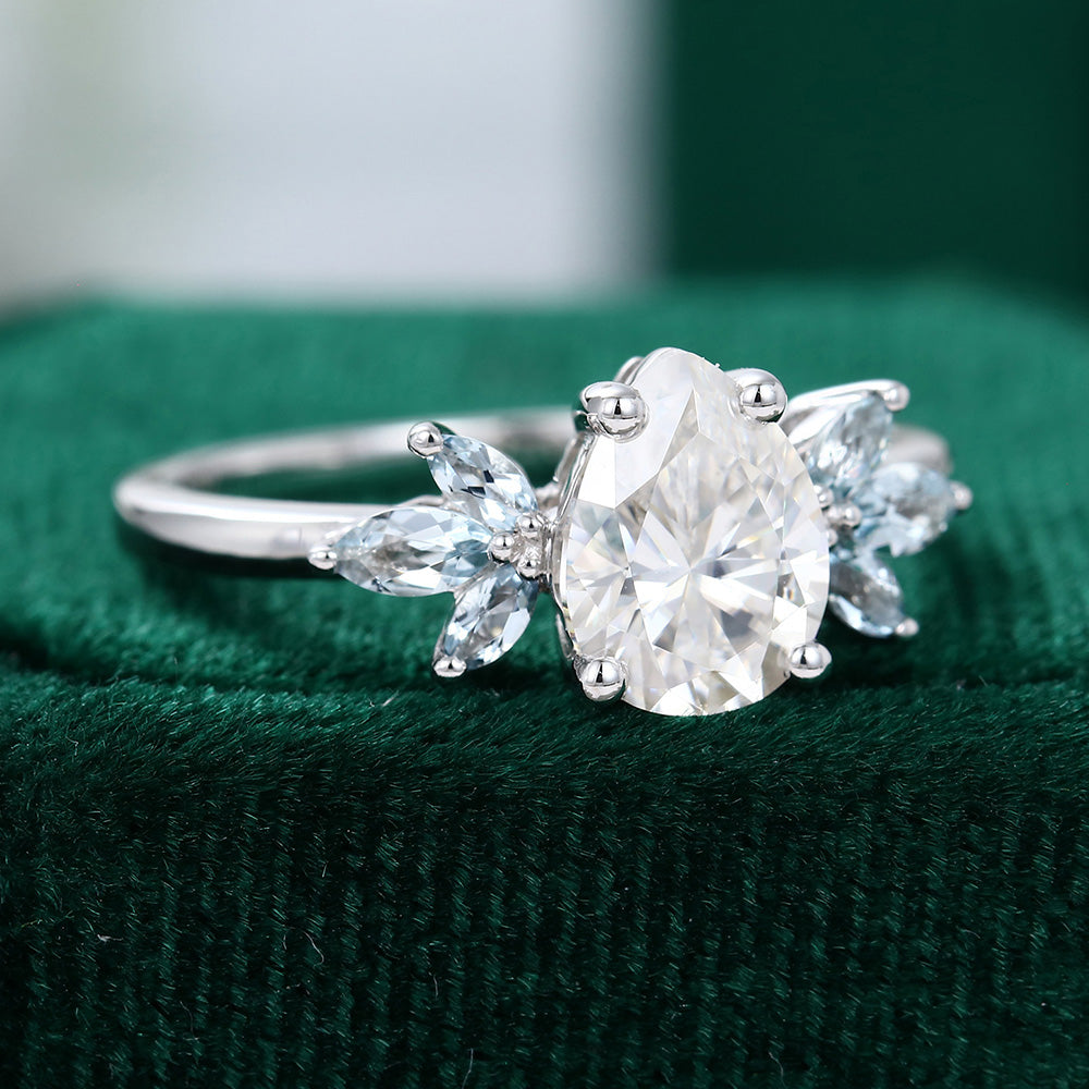 1 CT Pear Cluster Moissanite Engagement Ring