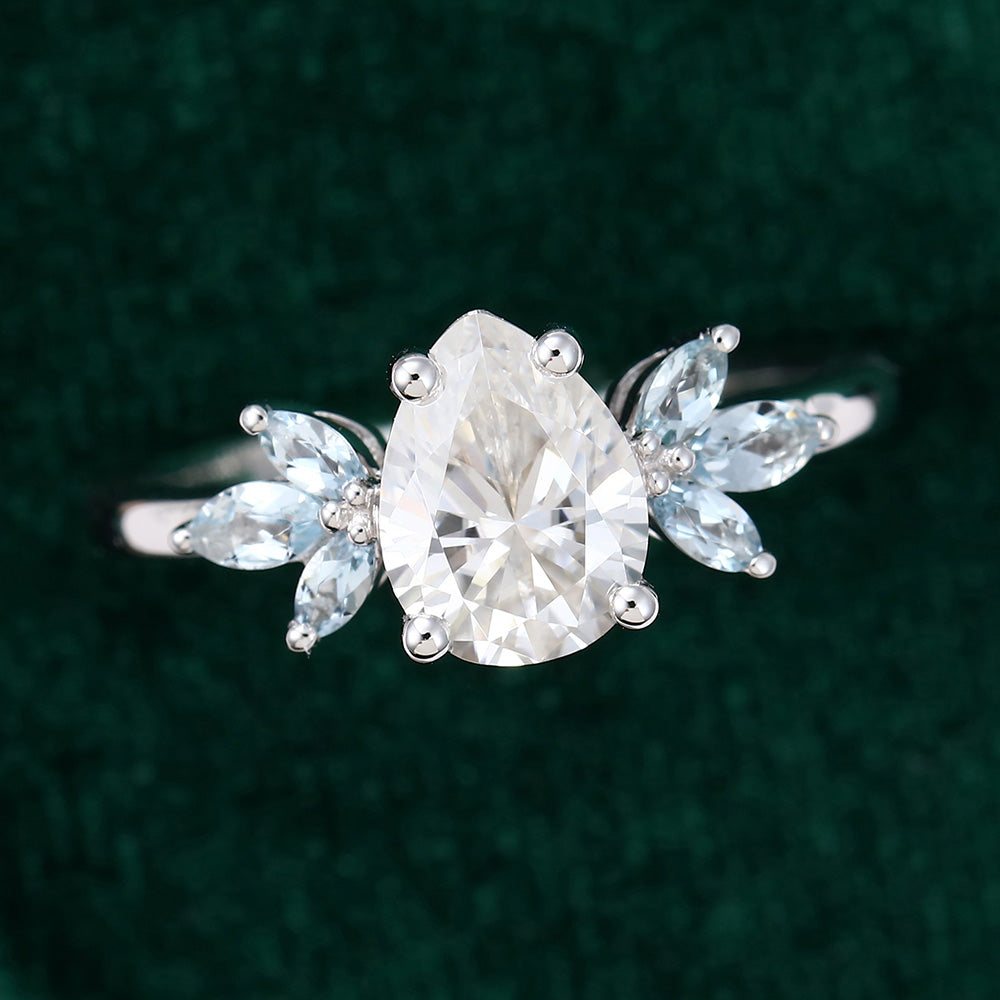 1 CT Pear Cluster Moissanite Engagement Ring