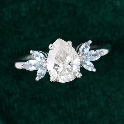 1 CT Pear Cluster Moissanite Engagement Ring