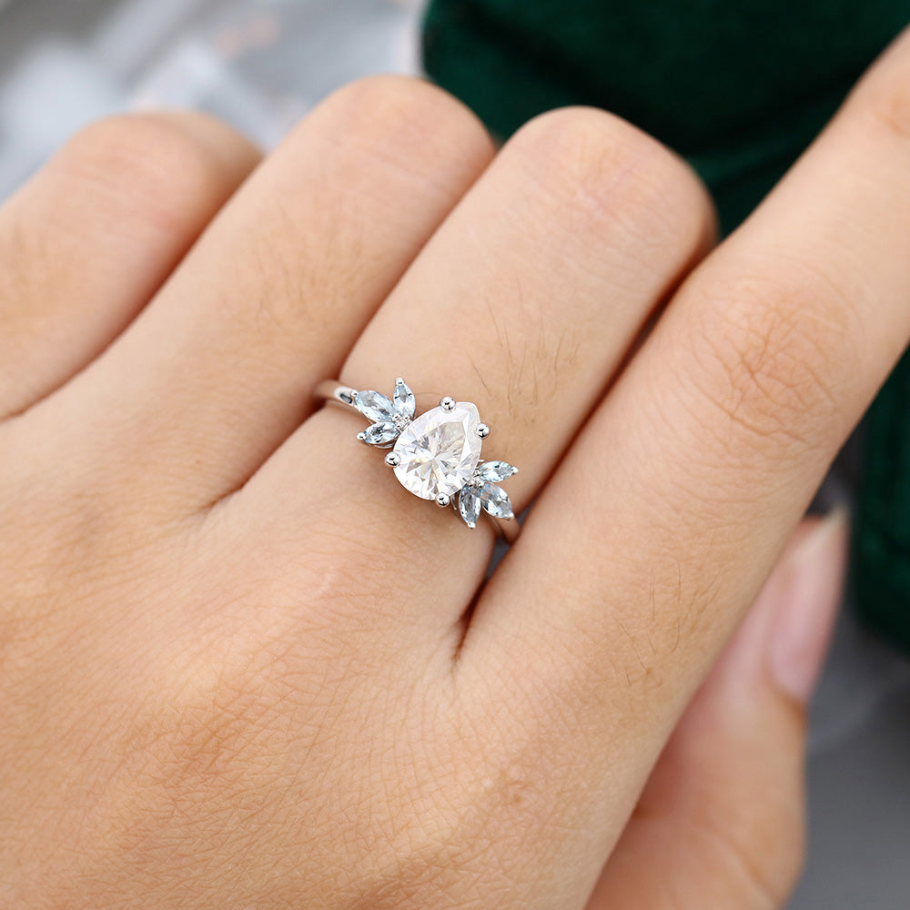1 CT Pear Cluster Moissanite Engagement Ring