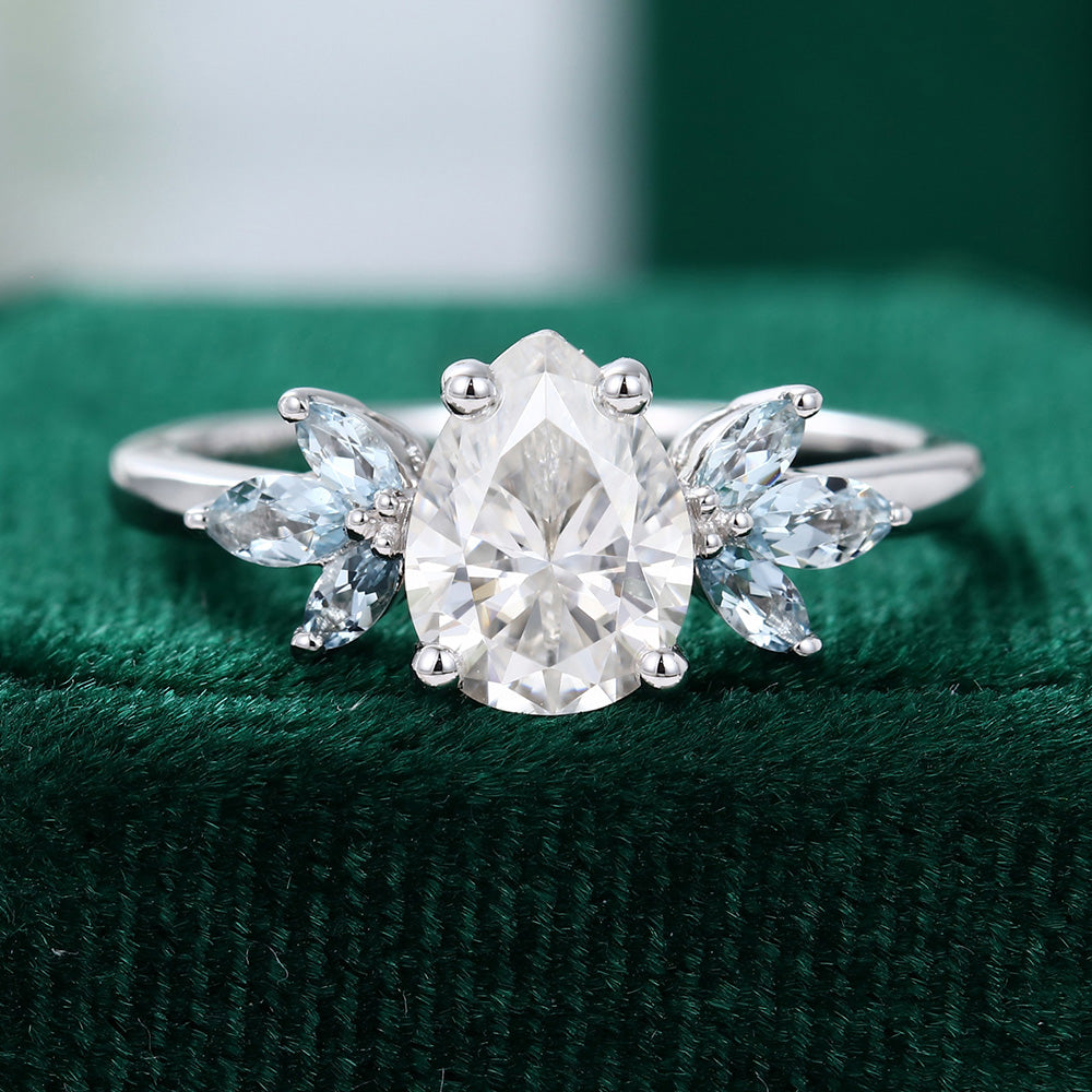 1 CT Pear Cluster Moissanite Engagement Ring
