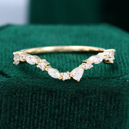 0.315 TCW Round, Pear, Marquise Curved Moissanite Wedding Band