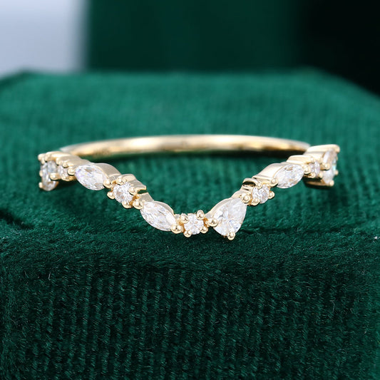 0.315 TCW Round, Pear, Marquise Curved Moissanite Wedding Band