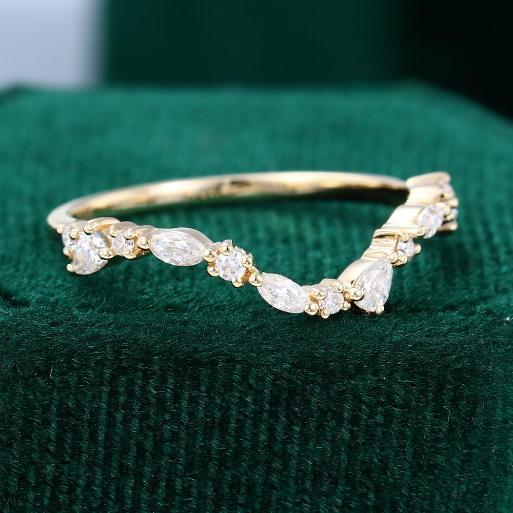 0.315 TCW Round, Pear, Marquise Curved Moissanite Wedding Band