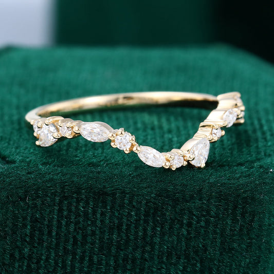0.315 TCW Round, Pear, Marquise Curved Moissanite Wedding Band