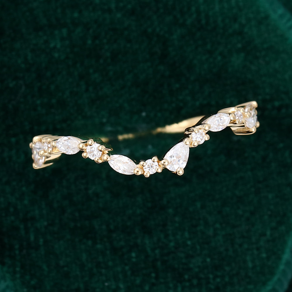 0.315 TCW Round, Pear, Marquise Curved Moissanite Wedding Band