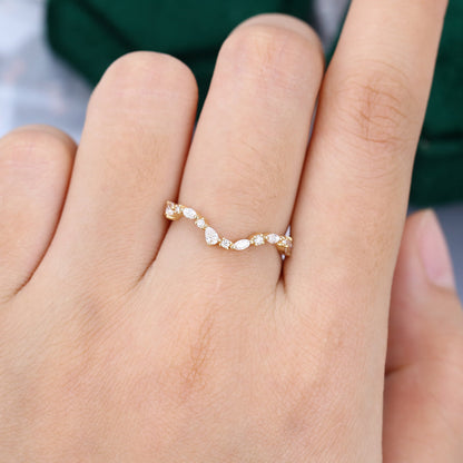 0.315 TCW Round, Pear, Marquise Curved Moissanite Wedding Band